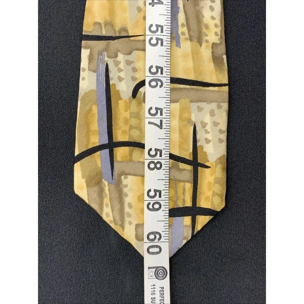 Vtg 1996 J GARCIA Silk Neck Tie Yellow New York NY Collection Fourteen Art Jerry